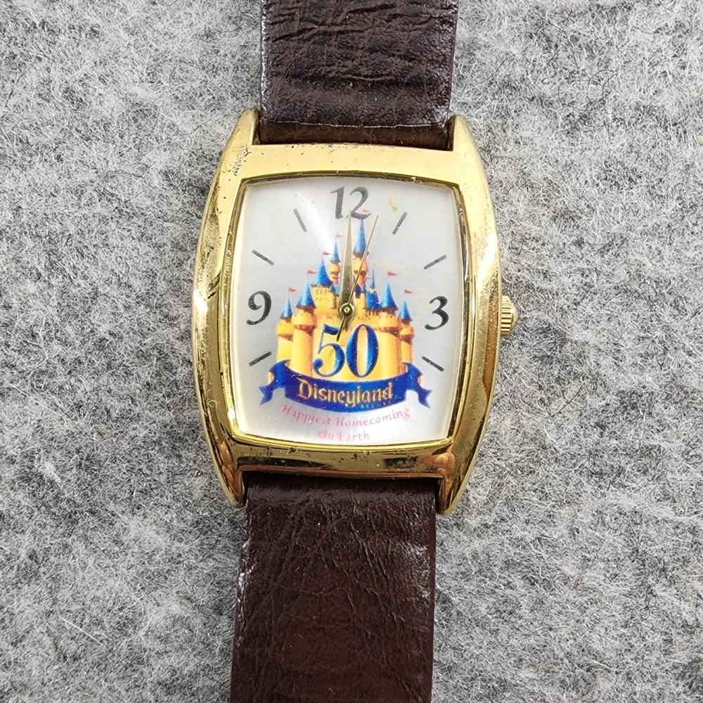 Disney Disneyland 50th Anniversary Special Edition Watch Gold Brown Castle FLAWS